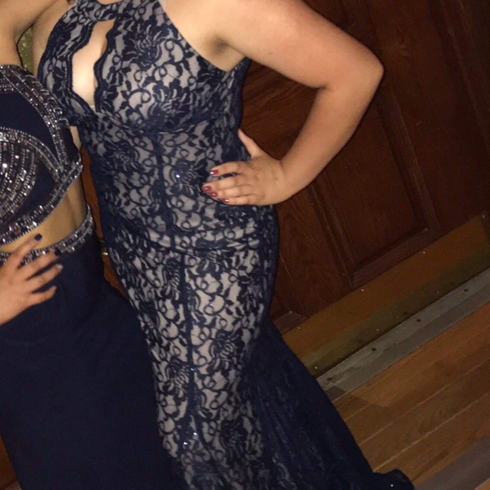 Long navy lace dress